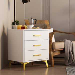 Single White Wooden Nightstand, Side Table with 3 Drawers, 19.7 in. W x 15.7 in. D x 23.8 in. H