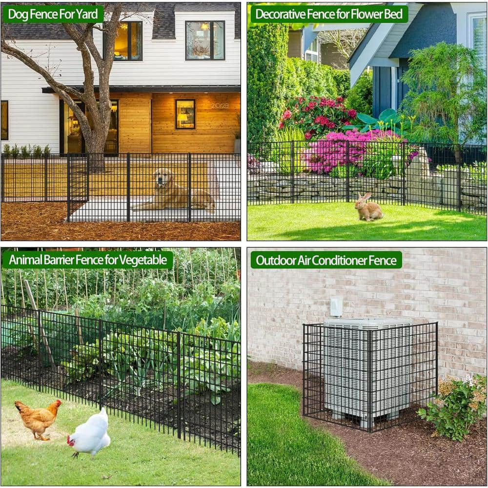 33-Inch Black Metal Garden Fence Panels for Animal Barrier and Decoration