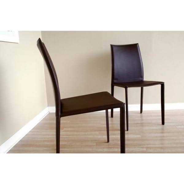 High-Back Parsons Side Chair in Brown Faux Leather and Metal