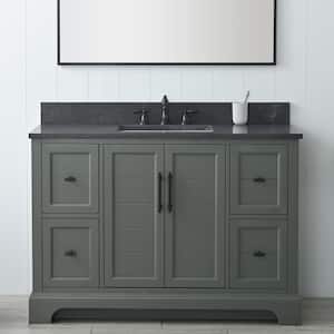 Chambery 48 in. W x 22 in. D x 34.5 in. H Single Sink Freestanding Bath Vanity in Vintage Green with Stone Top in Black