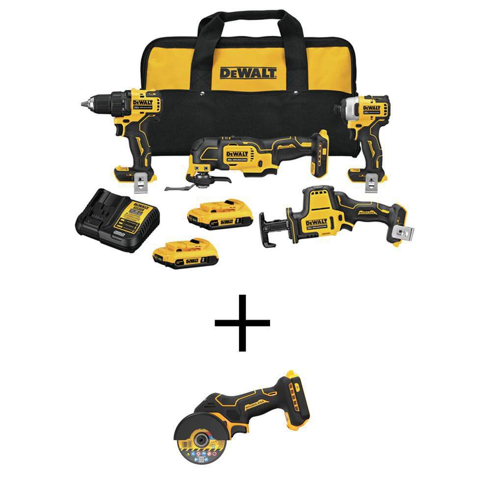 DEWALT ATOMIC 20V MAX LithiumIon Cordless Brushless 4 Tool Combo Kit and 20V XR Cordless 3 in