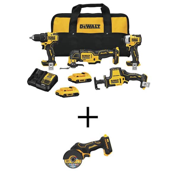 DEWALT ATOMIC 20V MAX Lithium-Ion Cordless Brushless 4 Tool Combo Kit and 20V XR Cordless 3 in. Cut-Off Tool