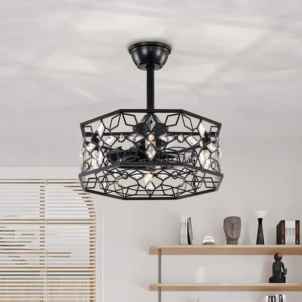 Heritage 12.1 in. 4-Light Outdoor Black Downrod Type Industrial Caged Ceiling Fan for Bedroom Downrod Included