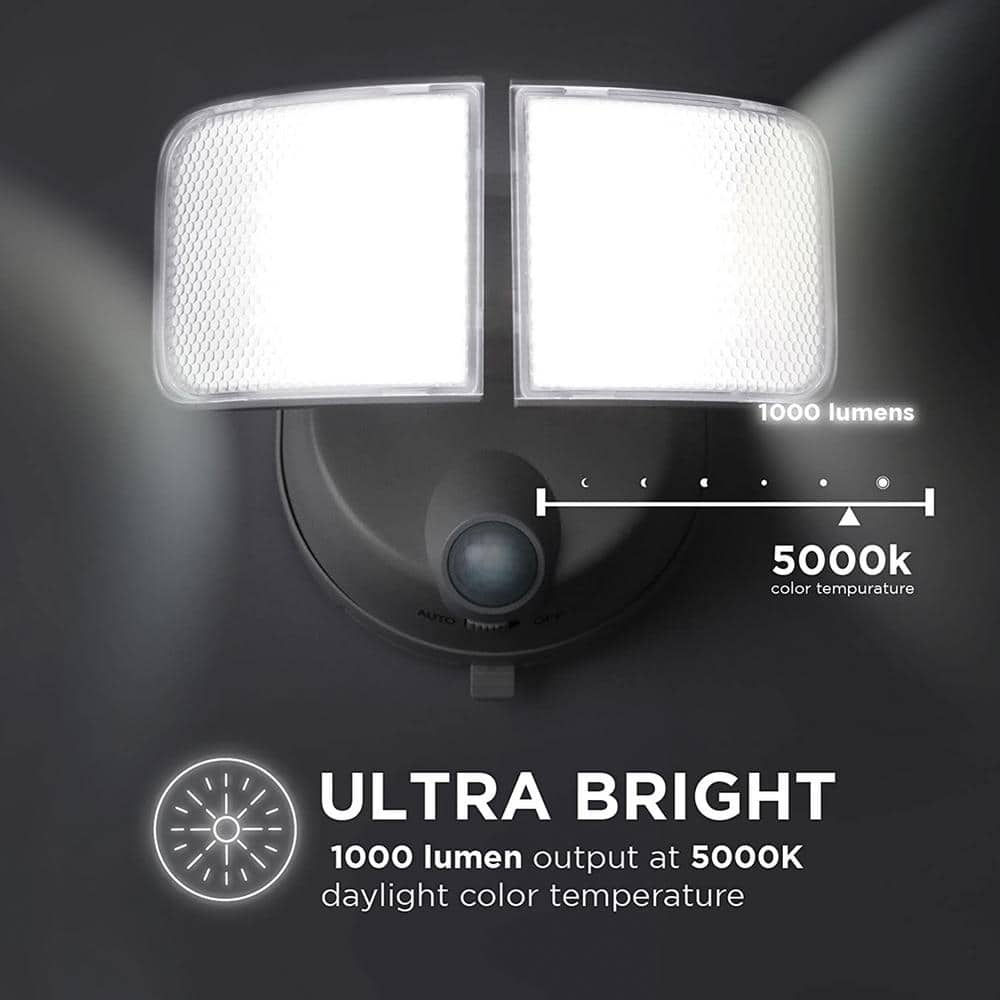 White Twin Head LED Motion Sensor Security Flood Lights, 2-Pack