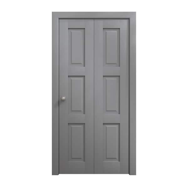 Assemble Required 60 in. x 84 in. Painted Grey Oak Solid Wood Bi-Fold Doors with Hardware