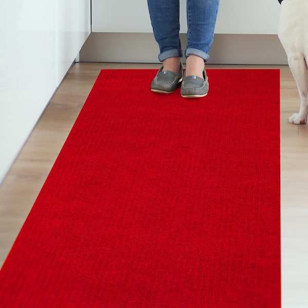 Ottomanson Utility Collection Waterproof Non-Slip Rubberback Solid Design 2x3 Indoor/Outdoor Entryway Mat, 2 ft. x 3 ft., Red