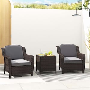 3-Piece Plastic Patio Conversation Set with Gray Cushions