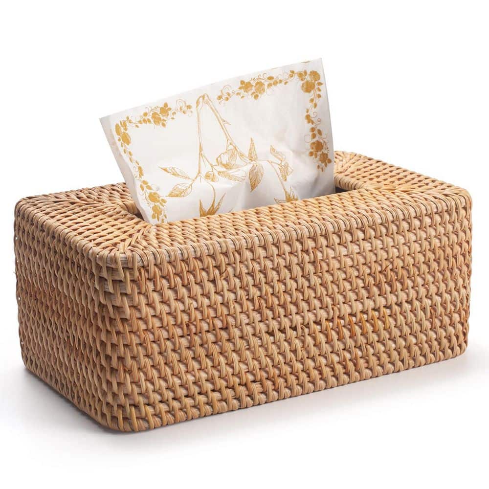 Rectangular Rattan Tissue Box Cover in Woven Style for Bathroom Kitchen Living Room, Natural Finish Tone price history on PriceWatchPro