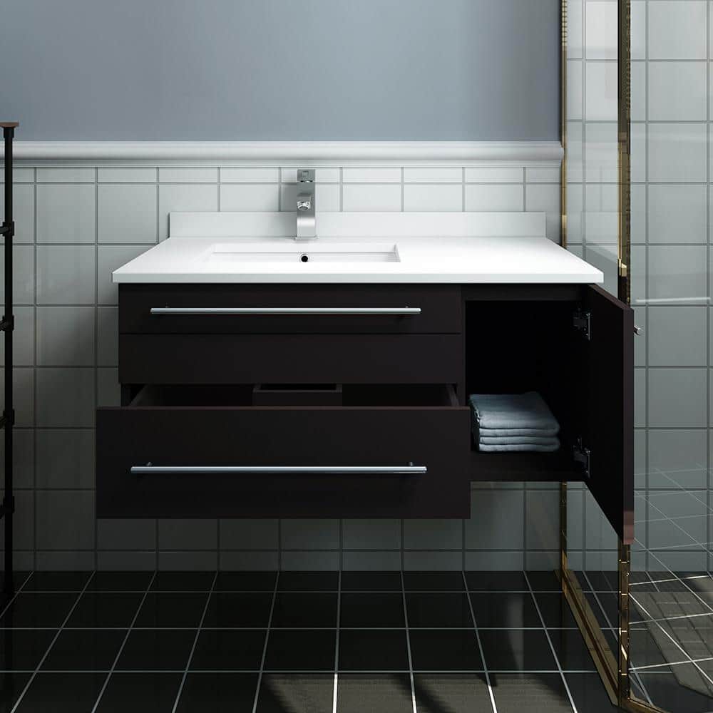 Espresso 36" Wall-Mounted Single Sink Vanity with Quartz Top