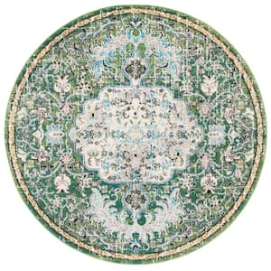 Madison Green/Turquoise 3 ft. x 3 ft. Border Geometric Floral Medallion Round Area Rug