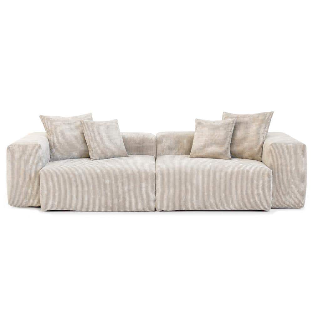 Magic Home 102 in. Square Arm Corduroy Polyester Modular Loveseat ...