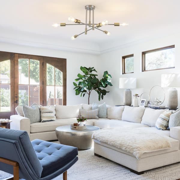 LWYTJO 27.56 in. 6-Light Gold/Nickel Dimmable Sputnik Chandelier