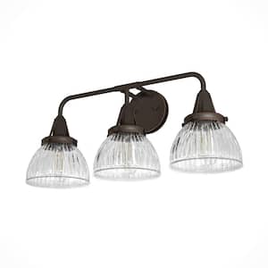 Cypress Grove 24.25 in. 3 Light Onyx Bengal Vanity Light with Clear Holophane Glass Shades Bathroom Light
