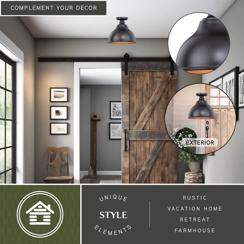 Delano Black and Gold Indoor/Outdoor Flush Mount Light