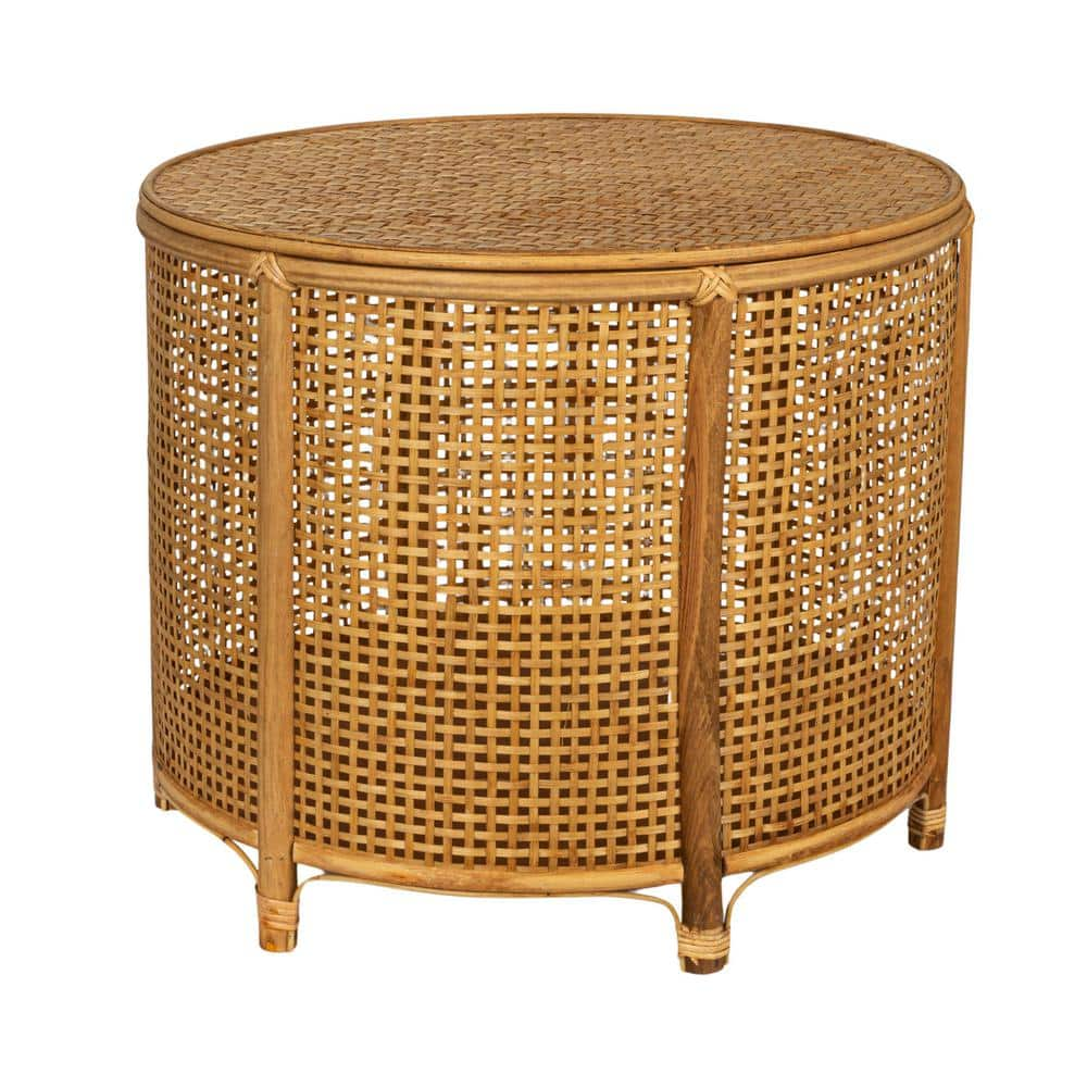 Storied Home 24.02 in. Natural Finish Round Bamboo and Rattan 