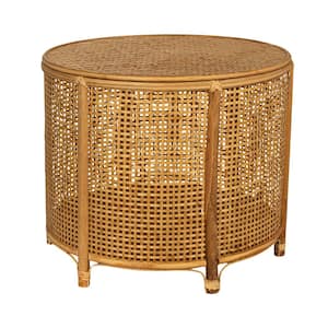 24.02 in. Natural Finish Round Bamboo and Rattan/Wicker Accent Coffee Table with Storage