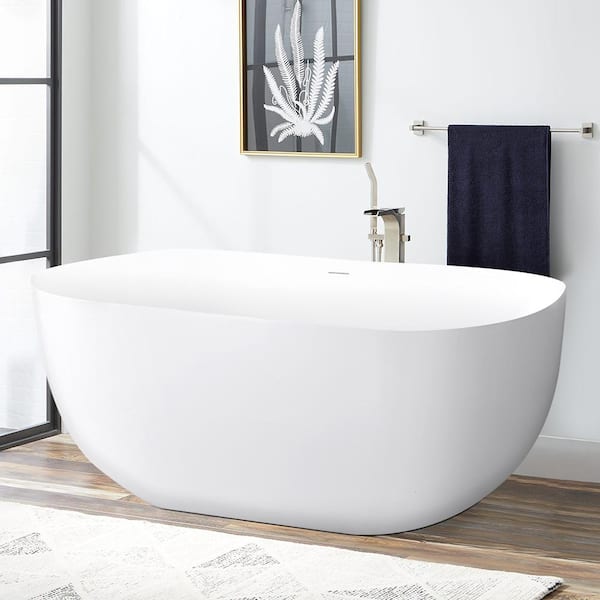 MYCASS 67 in. x 30 in. Acrylic Flatbottom Freestanding Soaking Bathtub with Center Drain in White