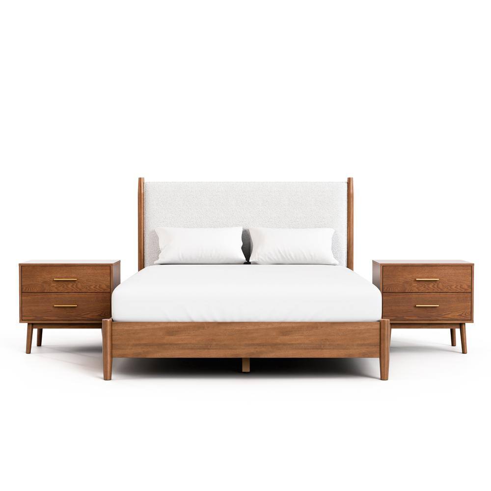 Riverstone Queen Walnut and Boucle Bedroom Set with Brass Handles