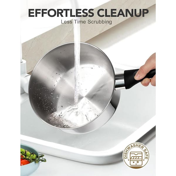 Anqtovp 1QT 2QT 3QT Stainless Steel Sauce Pan Set with Lid Tri-Ply