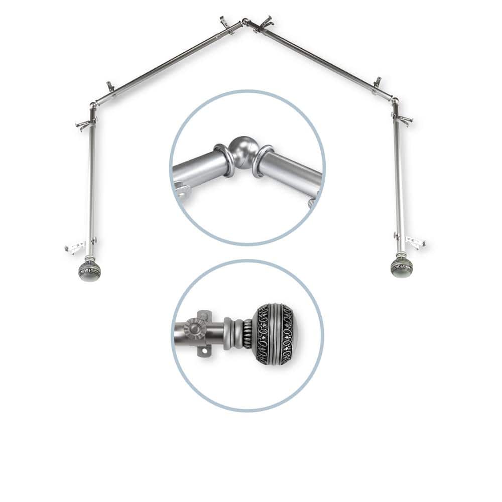 28-48 inch (each side) 13/16 inch diameter 4-Sided Bay Window Curtain Rod in Satin Nickel with Ornament Finials price history on PriceWatchPro
