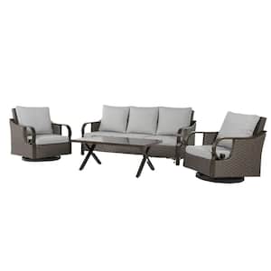 4-Piece Wicker 3-Seater Outdoor Sectional Sofa Set Couch and Swivel Single Sofa Chairs Table Set with Beige Cushions