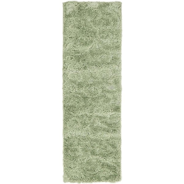 Floral Shag Carved Green 2' 0 x 6' 7 Runner Rug