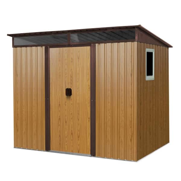 8 ft. W x 6 ft. D Outdoor Metal Storage Shed with Window and Transparent Plate for Garden Lawn, Brown (48 sq. ft. )
