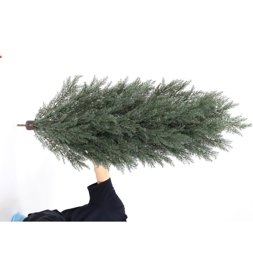 59" Dark Green Cedar Artificial Topiary Trees in Black Cement Pots, Set of 2