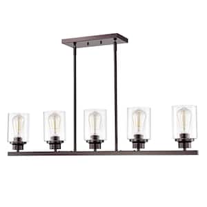 5-Light Oil Rubbed Bronze Pendant Design Pendant Light with Clear Glass Shade