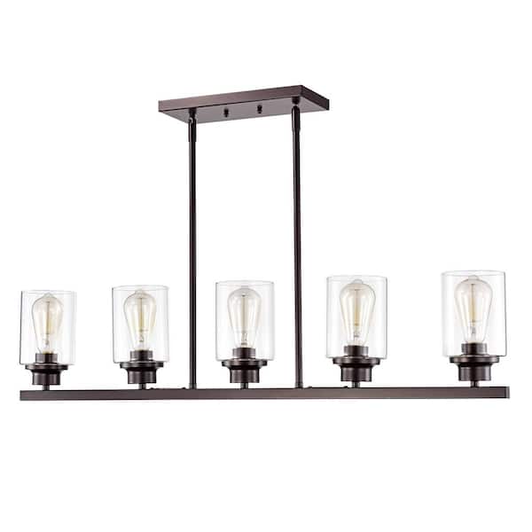 Tatahance 5-Light Oil Rubbed Bronze Pendant Design Pendant Light with Clear Glass Shade