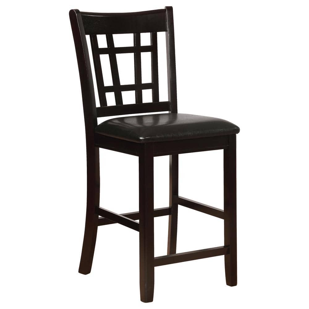 Lavon Cappuccino Wood and Black Faux Leather Counter Height Stools, Set of 2