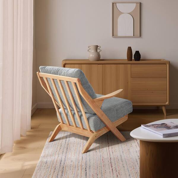 Lazzara Arden Gray Chenille Upholstery Solid Wood Natural Finish