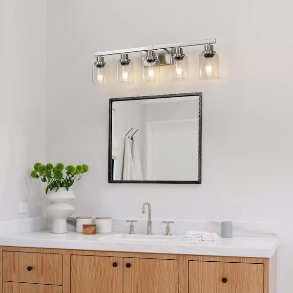 31.1 in. 5-Light Silver Vanity Light with Clear Glass Shade