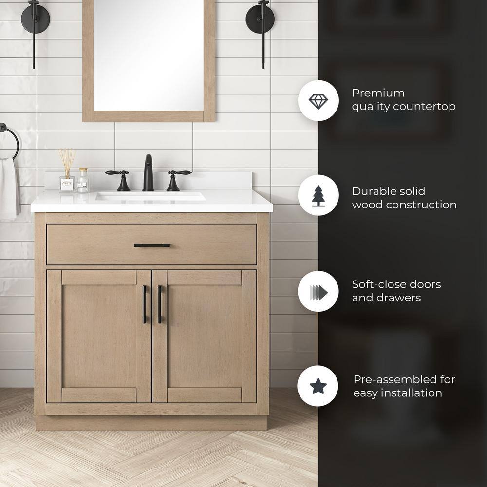 Bailey 36" Sahara Birch Freestanding Single Sink Vanity with Quartz Countertop