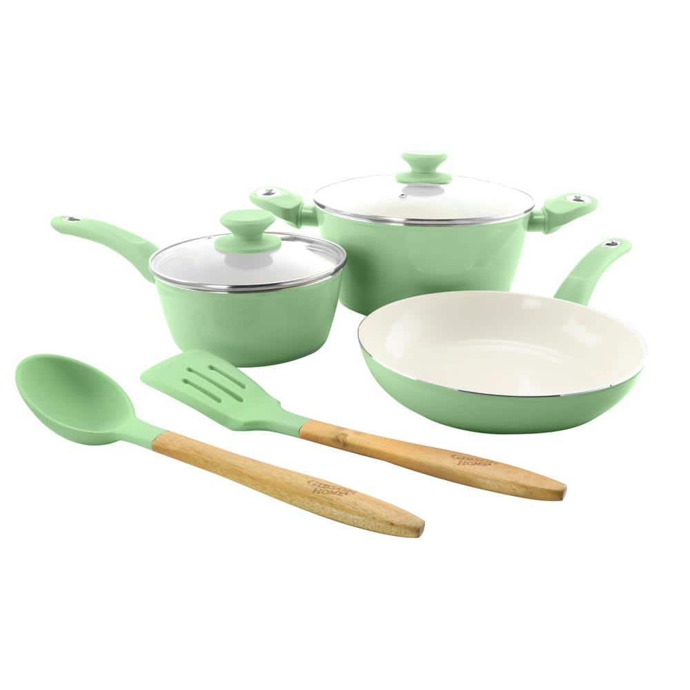 Mint Green Aluminum 7-Piece Non-Stick Cookware Set