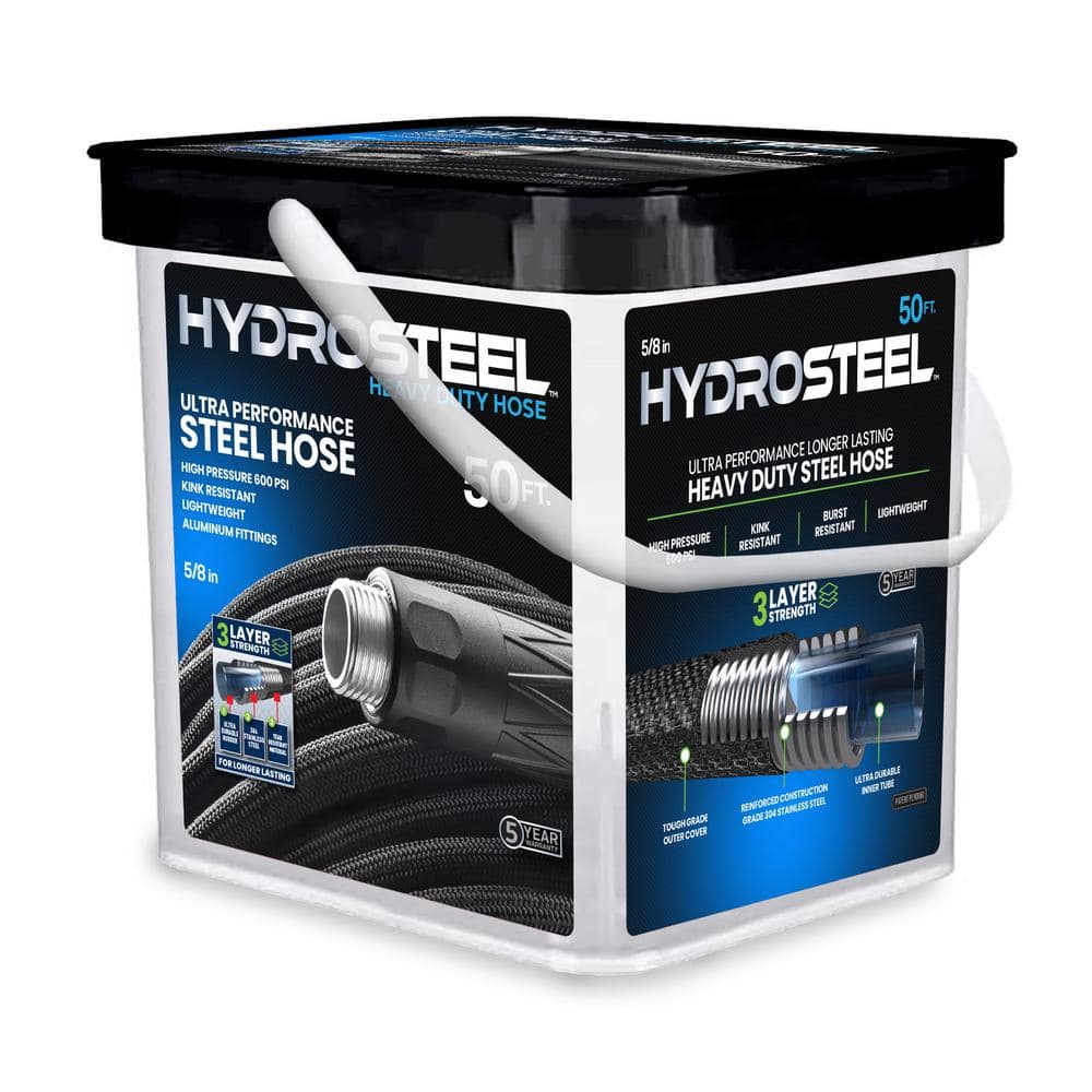 Hydrosteel Ultra Performance 50 Ft Black Stainless Steel Garden Hose
