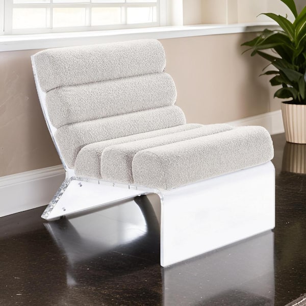 Benjara Ivory and Clear Fabric Side Chair with Armless