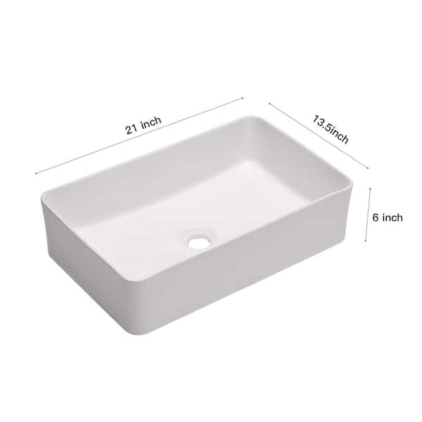 Vessel Vanity Sink Art Basin 21 in. x 13.5 in. Bathroom Rectangle Above in White Porcelain Ceramic Vessel Vanity Sink Art Basin 21 in. x 13.5 in. Bathroom Rectangle Above in White Porcelain Ceramic