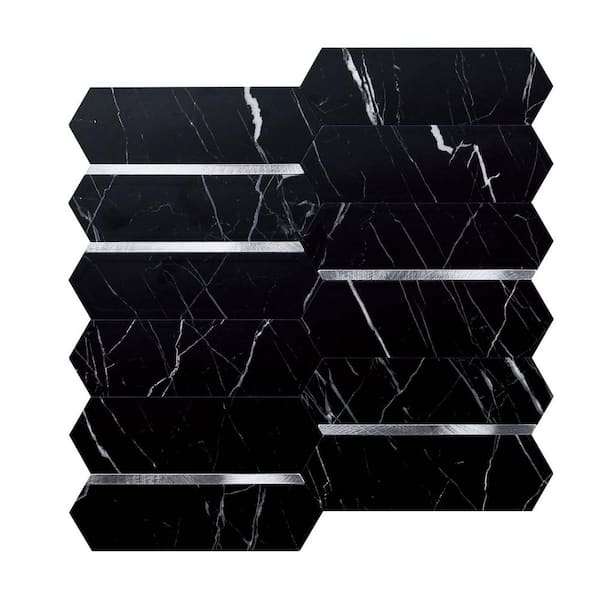 Vsmile Peel and Stick Mosaic Backsplash Tile 10 in. x 10 in. Vinyl Wall Tile in Black Color (10-Pack, Cover 7.85 sq.ft.)