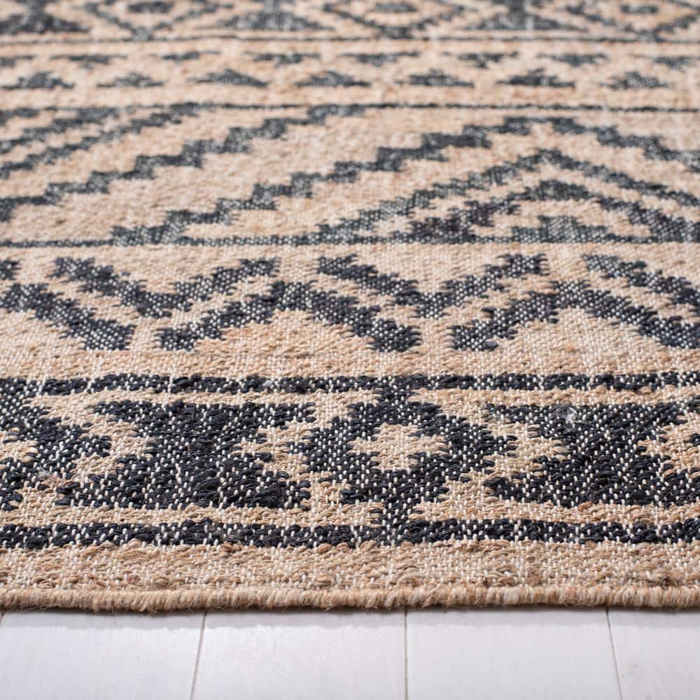 Gray and Natural Cotton Handmade Kilim Rug, 7' Square