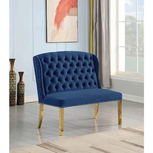 Hana Blue Dining Bench Solid Back in Gold 47 in. W