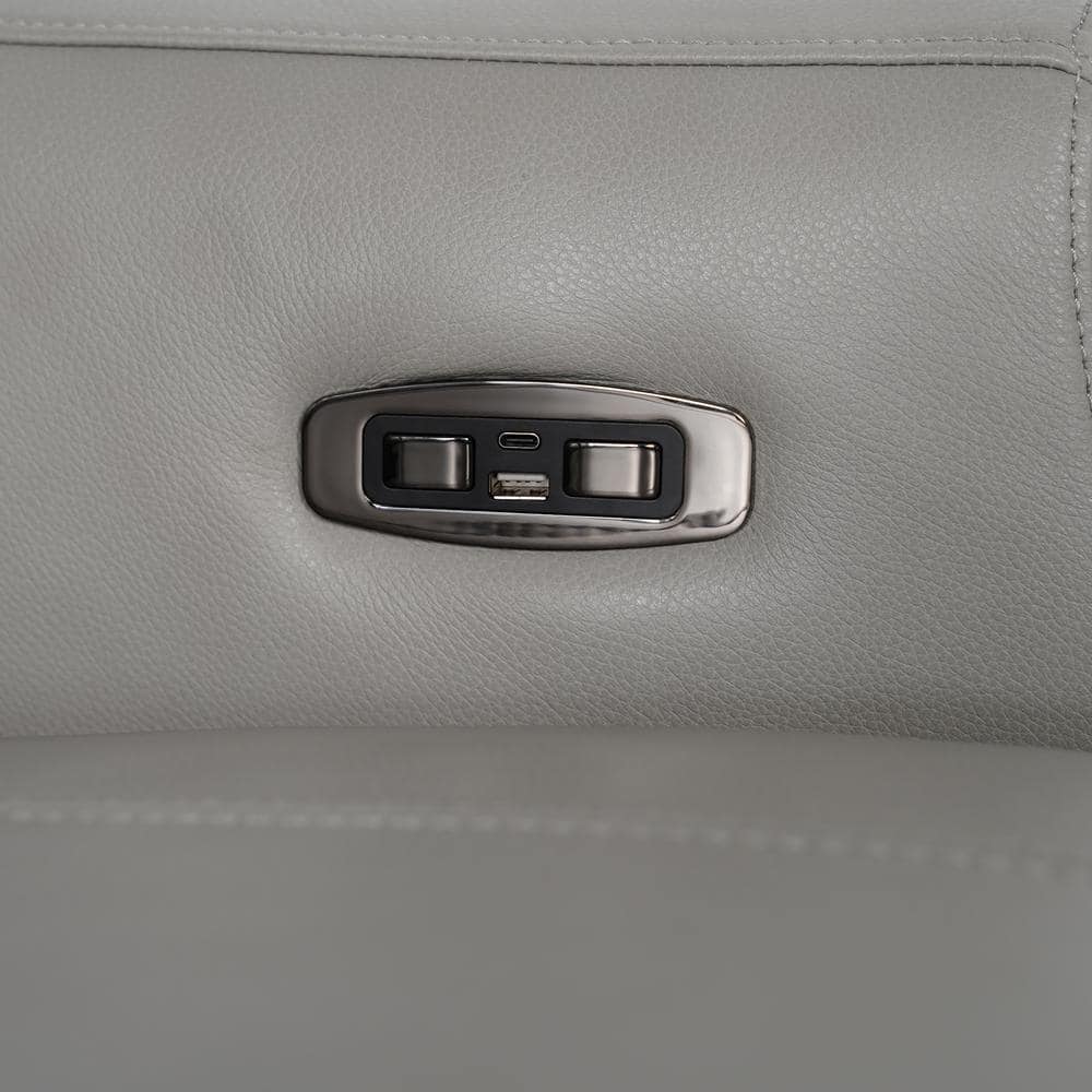 Felicity 84" Silver Faux Leather Reclining Sofa with USB Ports