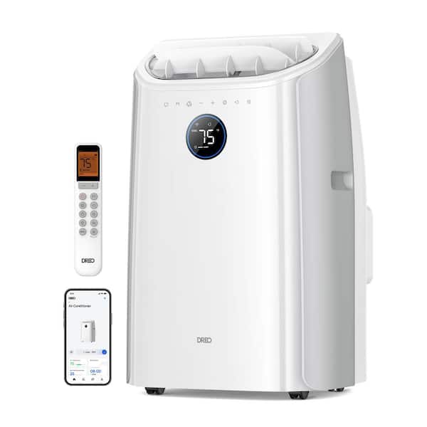 12,000 BTU ASHRAE Smart Portable AC Unit with Drainage-free Cooling, 46 dB Quiet, 300 ft², w/Fan and Dehumidifier, White