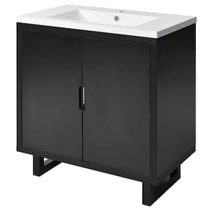 Ami 30" W Black Freestanding White Resin Top Bathroom Vanity Cabinet