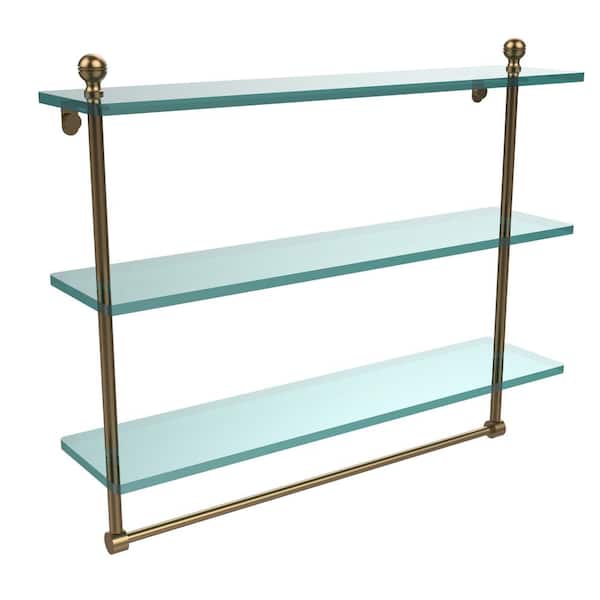 Allied Brass Mambo 22 in. L x 18 in. H x 5 in. W 3-Tier Clear Glass Bathroom Shelf with Towel Bar in Brushed Bronze