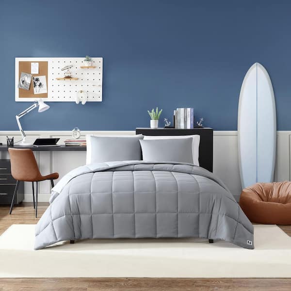 Longdale Solid 2-Piece Gray Microfiber Twin Comforter Set