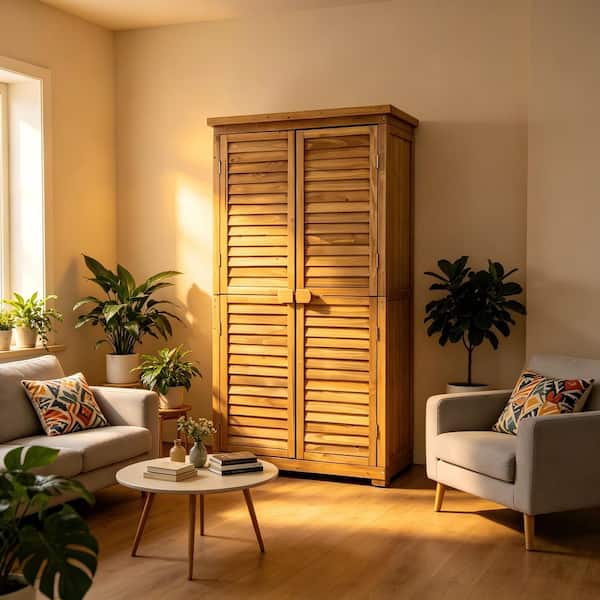 34.25 in. W x 18.5 in. D x 63 in. H Natural Wood Outdoor Storage