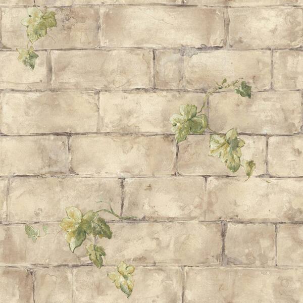 The Wallpaper Company 56 sq. ft. Beige Ivy and Brick Wallpaper