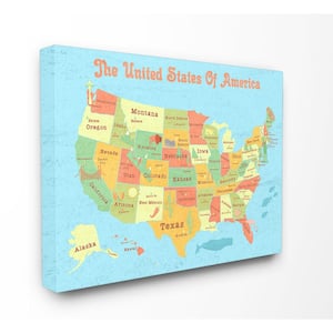 16 in. x 20 in. "United States of America USA Kids Map" by Daphne Polselli Printed Canvas Wall Art