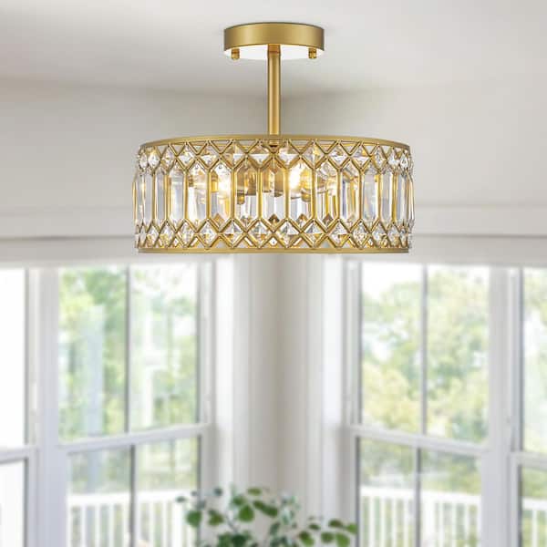 OUKANING 23.62 in. 6-Light Gold Retro Flower-Shaped Semi